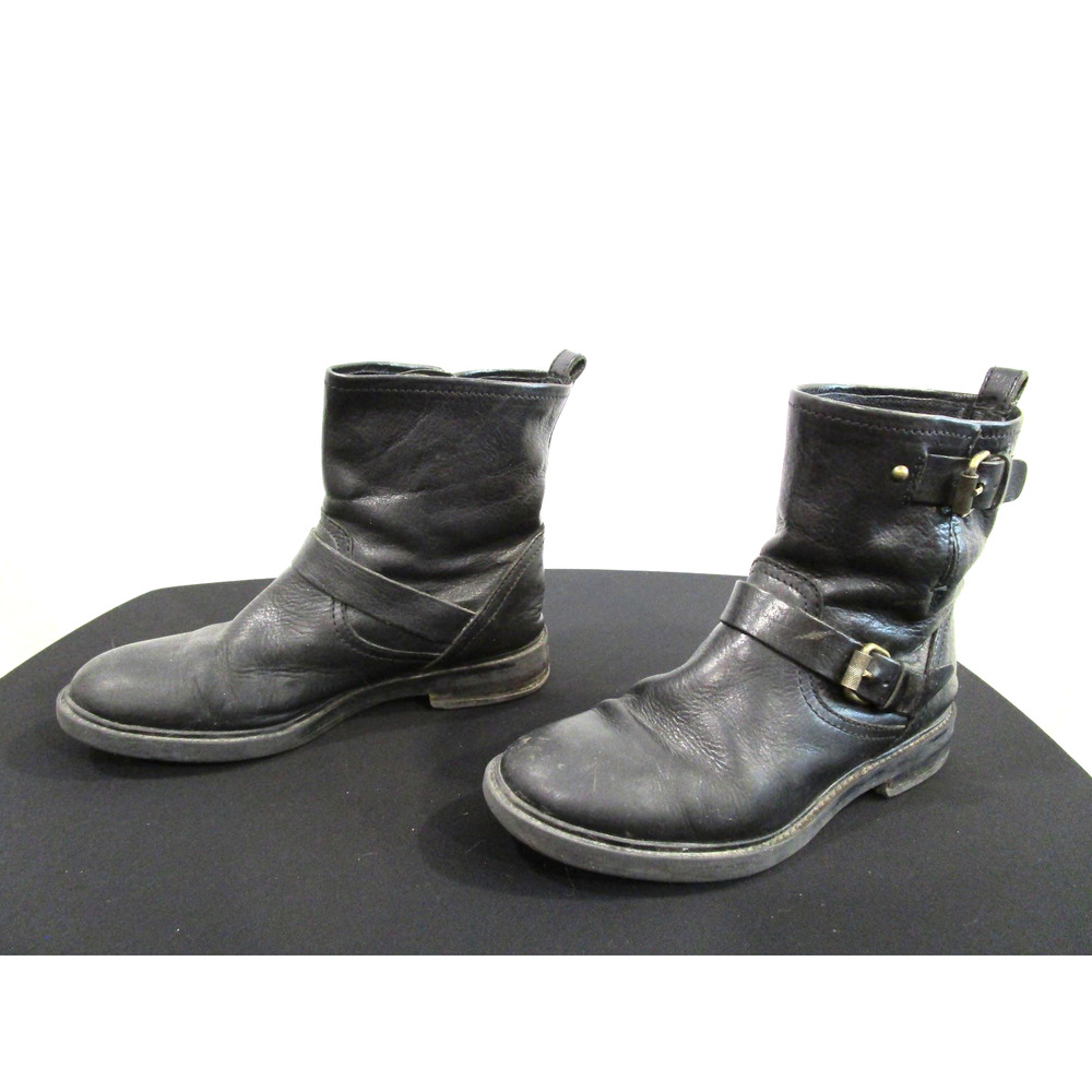 J Crew Boots Black Leather Double Buckle Biker Moto Boots Women 6.5